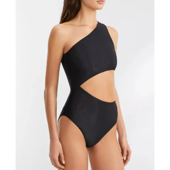BEACH RIOT Celine One-Piece Swimsuit Small Black Cutout One-Shoulder NWT - Picture 2 of 12